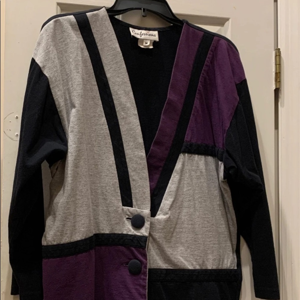"Confessions" Women Black, Purple & Grey Blazer. Size: M